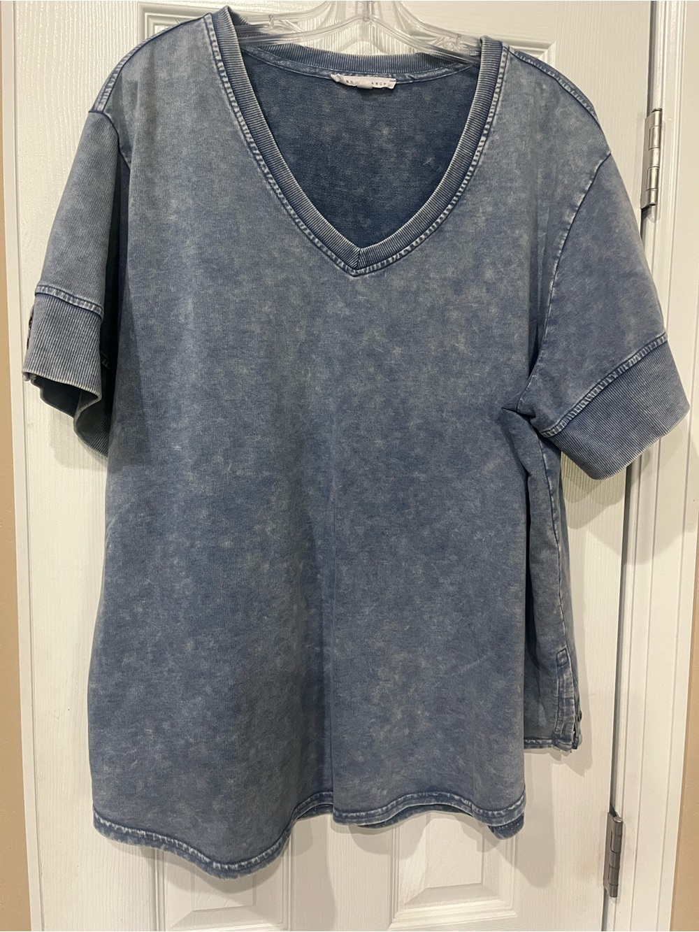 Washed Blue V-Neck Women's Top